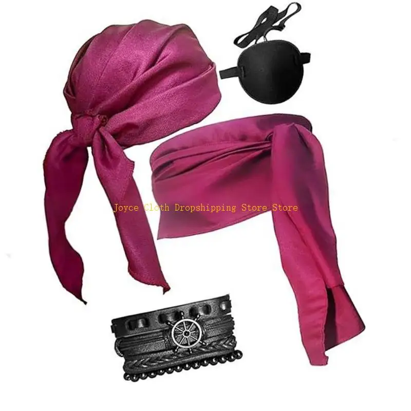 Acessórios para fantasia pirata Halloween, lenço cabeça pirata, chapéu, cinto, tapa-olhos 10CD