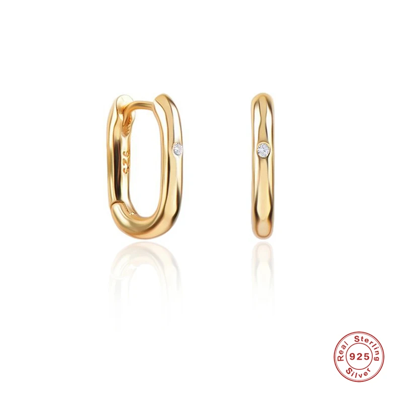 Aide-pendientes de aro de Plata de Ley 925 para mujer, aretes de aro cuadrados geométricos Retro, de circonita Huggies, hebilla para la oreja, joyería para Piercing