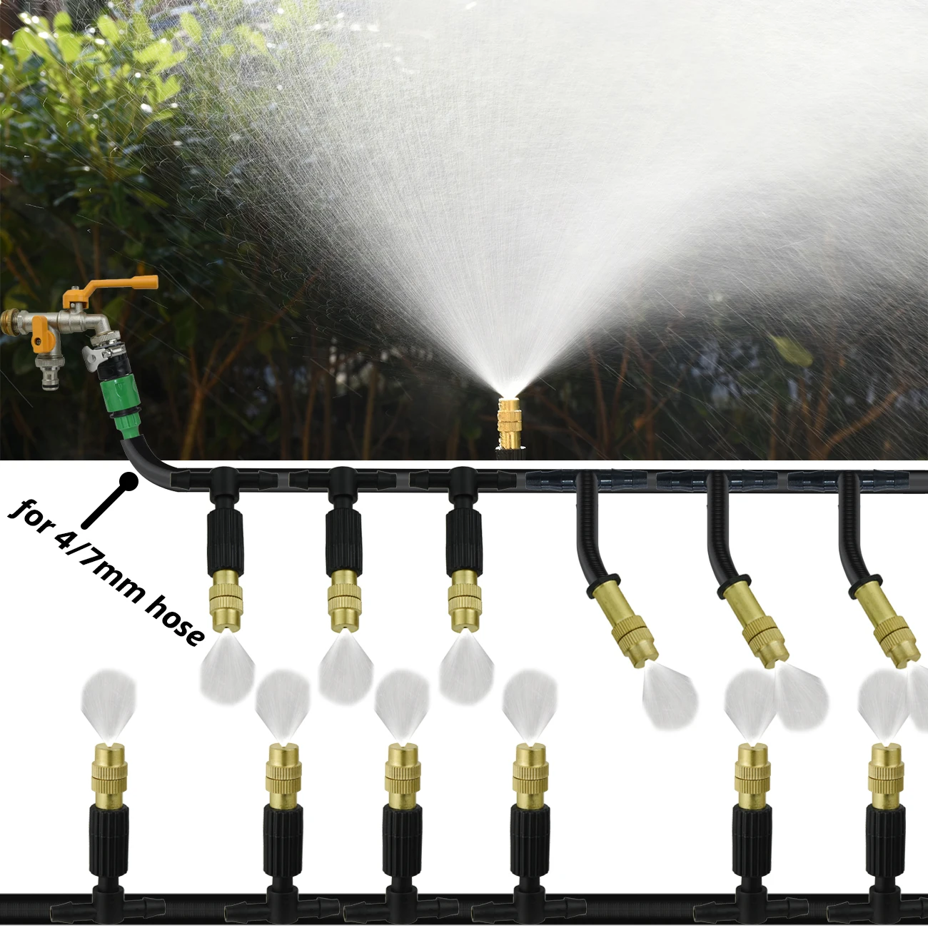 KESLA-boquilla de latón para riego por microgoteo, rociador de enfriamiento por pulverización de jardín con conector para plantas de riego, 6 tipos,