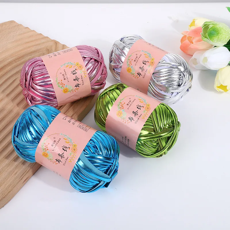 

600g 6pcs Metal-Imitation Leather Fabric Strips DIY Colorful Handcrafted Weaving Material Kit