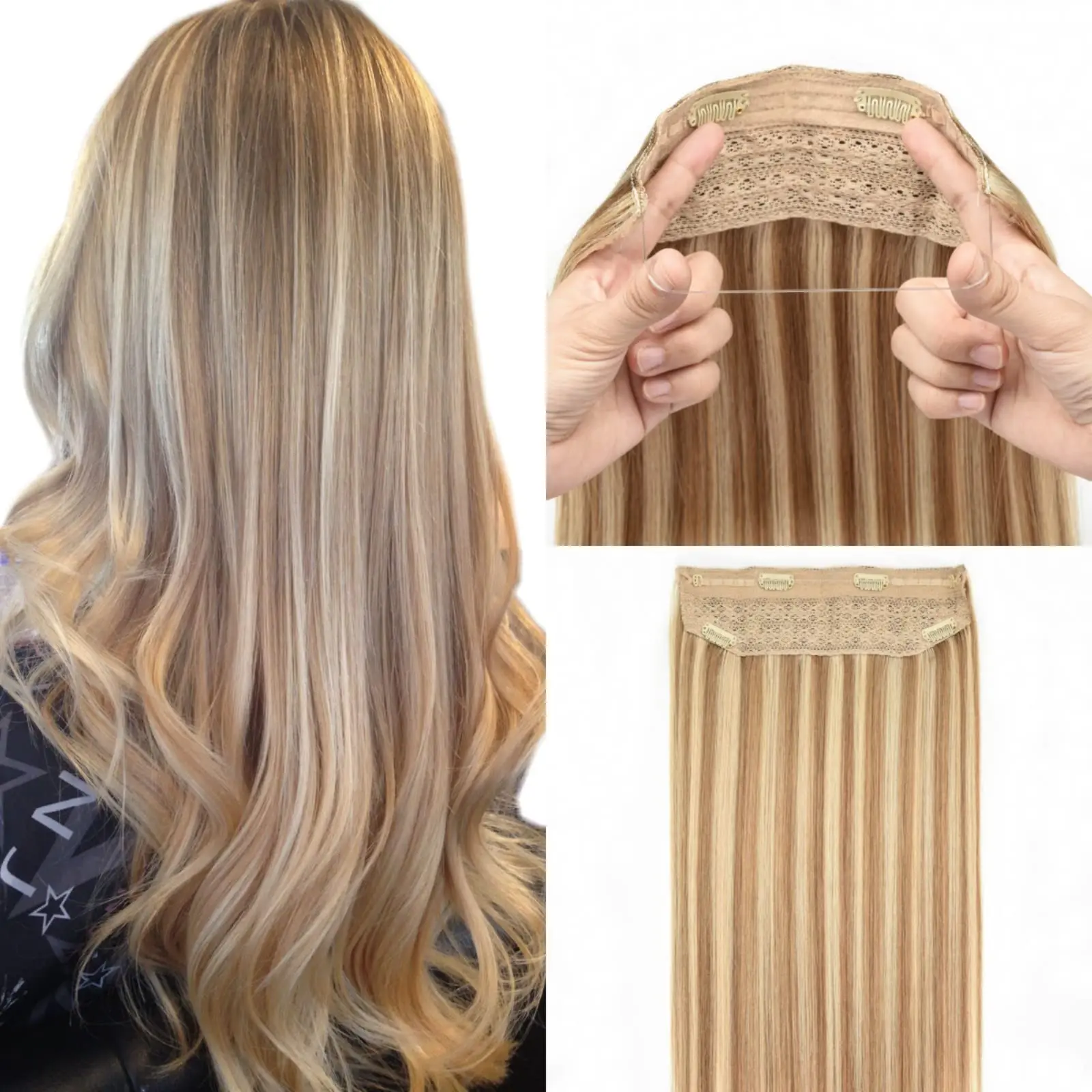 

Наращивание волос из рыбной лески Цельные человеческие волосы | Необнаружимый тонкий уток для бесшовного смешивания и естественного вида