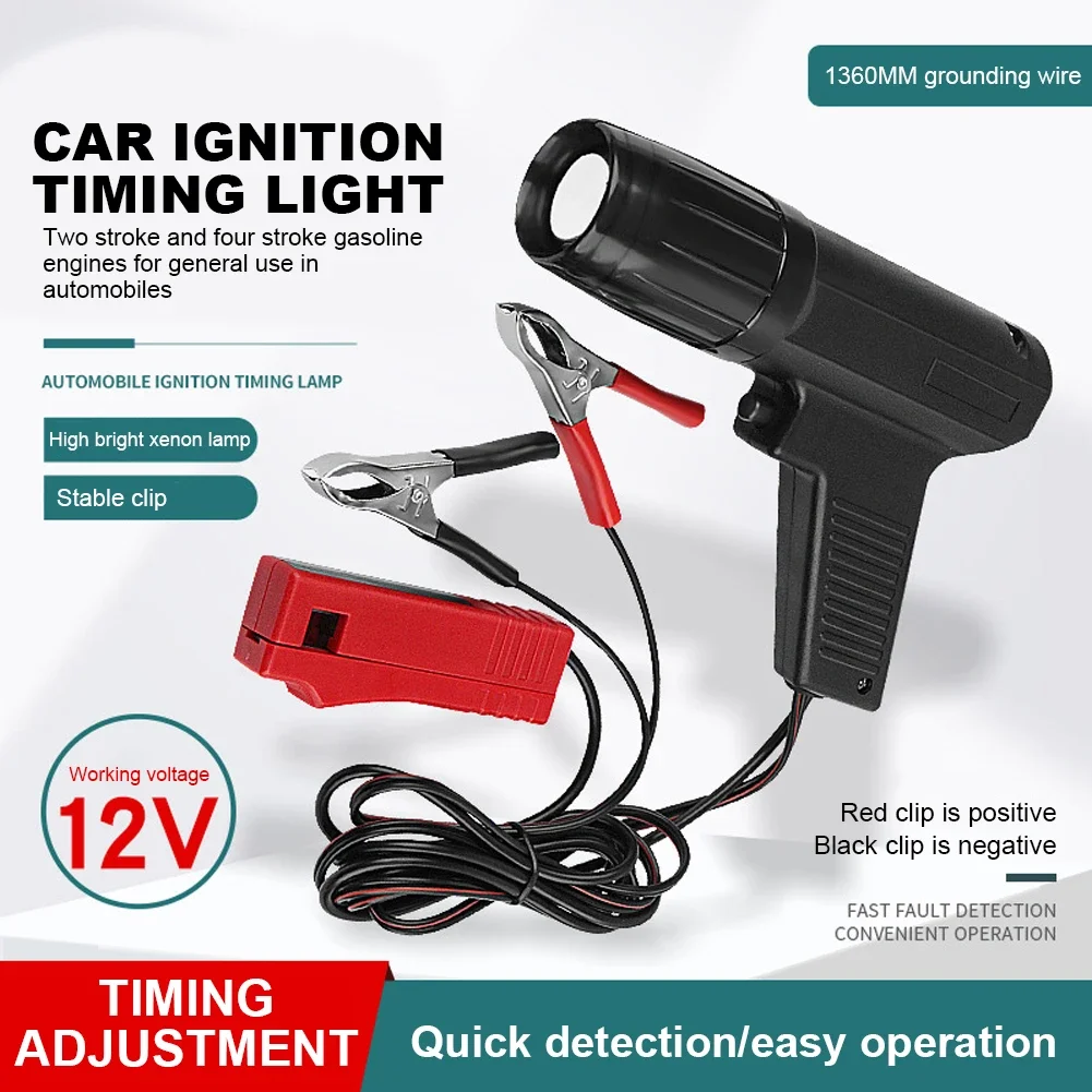 12V Car Motorcycle Engine Timing Light Ignition High Beam Timing Strobe Light Inductive Timing Lamp Detector Repair Timing Gun