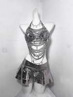 TDH Subculture Future Technology Iron Chain Cross Hollow Chain Splicing Sexy Silver Hot Girl Set