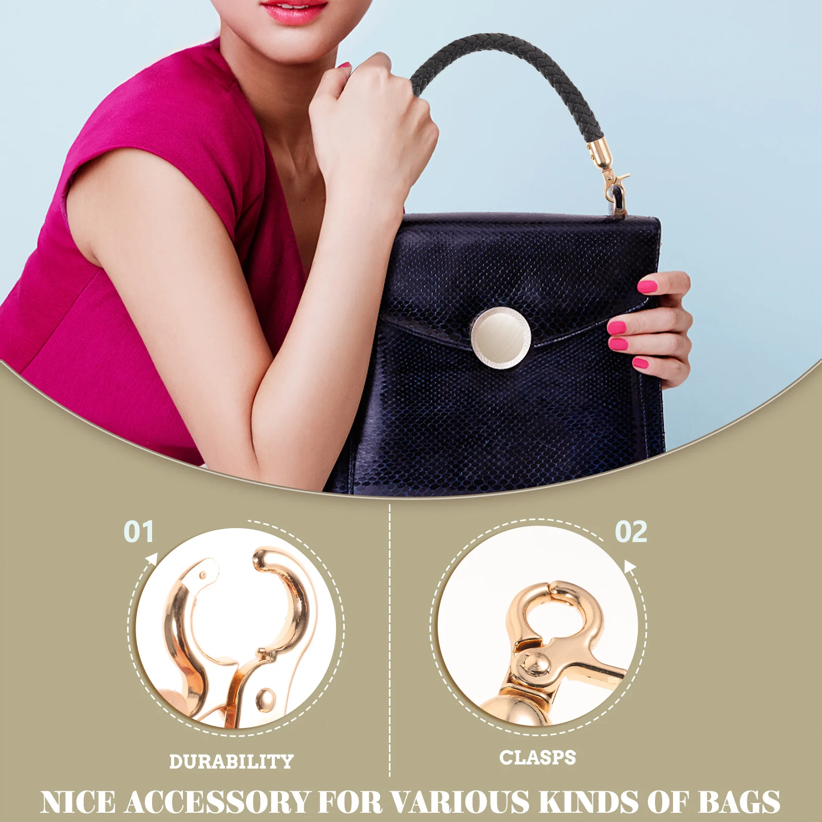 

2 шт. сменные ручки для сумок из ПУ, прочные застежки, декоративные, для самостоятельного изготовления сумок и сумок-тоут