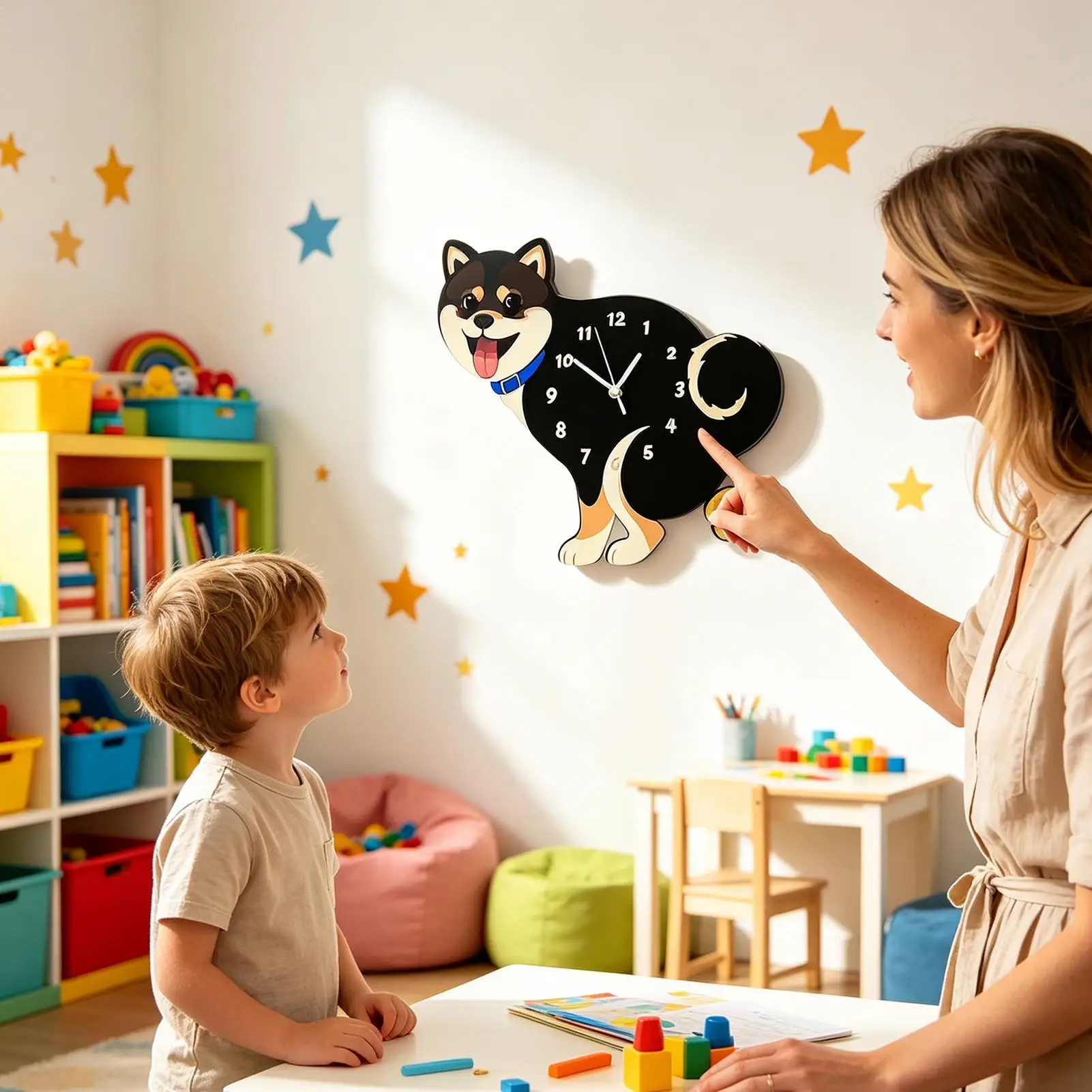 Cute Cartoon Animal Shaped Swing Decoration For Living Room Funny Dog Wall Clock Pooping Puppy Time Alert
