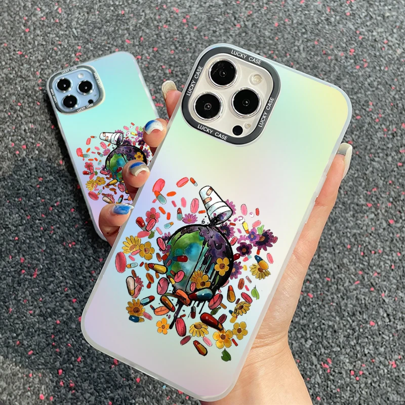 Flowery Pattern Shockproof Gradual Discoloration Phone Case  for IPhone16 15 14 13 11 12 Pro Max  7 8 Plus  2020 Soft Back Cover