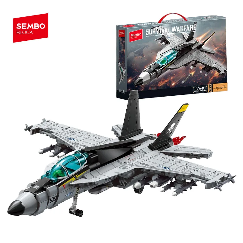 SEMBO BLOCK 671PCS Military Aircraft F-18 Strike Fighter Assembly Building Blocks MOC Airplane Models DIY Holiday/ Birthday Gift