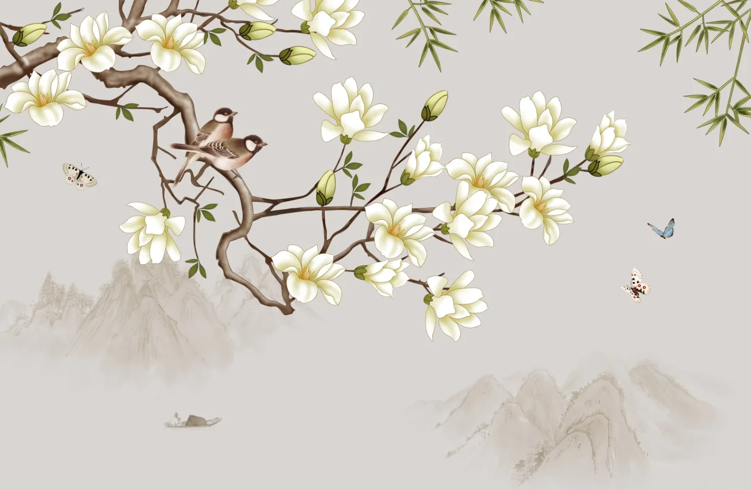 

Настенная роспись на заказ в китайском стиле: ветка магнолии, цветы и лианы, декоративная подвесная полоса для украшения дома