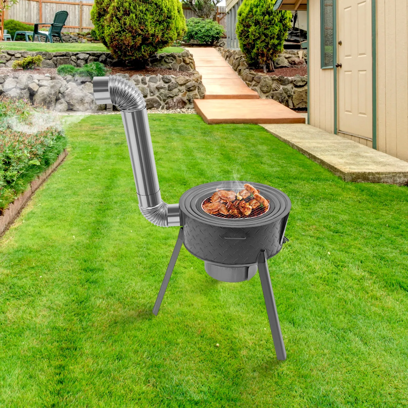 

Carbon Black Wood Burning Stove, Wood Burning Stove with 3 Wok Rings, Multifunction Wood Burning Stove for Outdoor/ Backyard Use