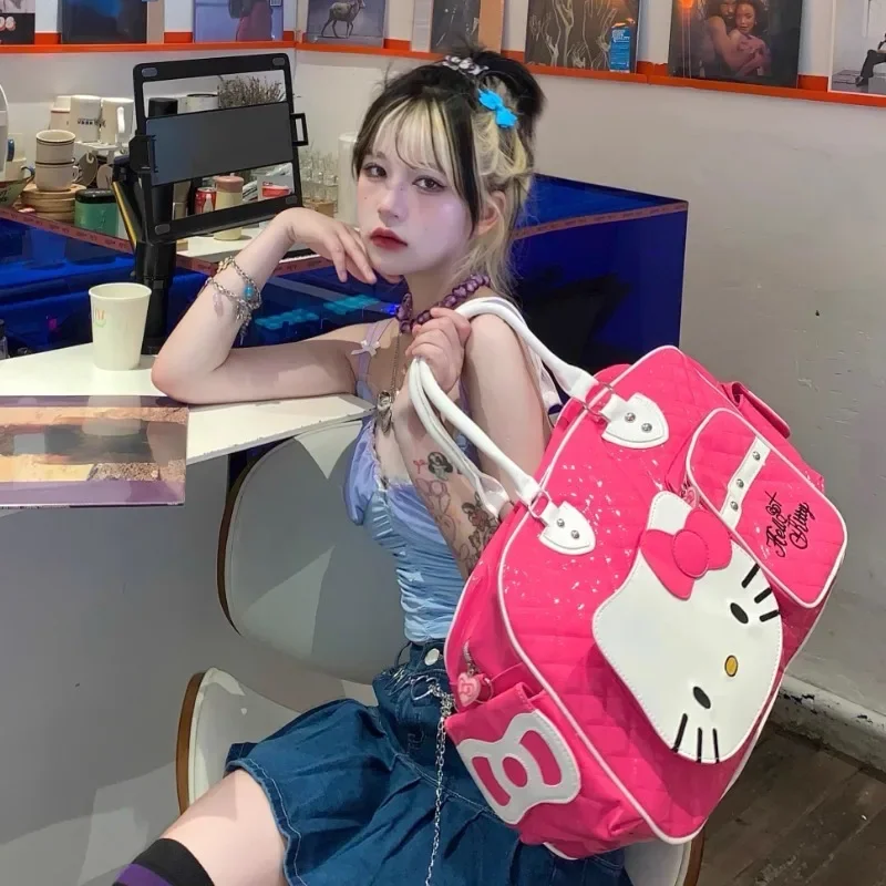 Sanrio Hello Kitty bolso cruzado bonito de dibujos animados de gran capacidad, bolsos de hombro rosas, bolso de mano para mujer y niña, bolso de hombro sencillo