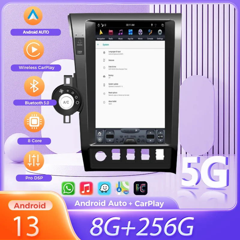 

Car Radio For Toyota Tundra Sequoia 2007-2011 Automotive Multimedia Carplay Android13 Auto Bluetooth Tesla Style GPS 4G WIFI
