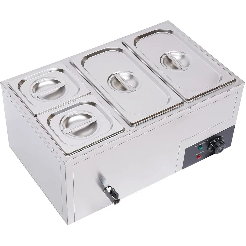 

Bain Marie Buffet, 4 кастрюли, 850 Вт, электрический паровой стол, подогреватель еды с крышками - нержавеющая сталь, коммерческая, емкость 21,2 карата (20 л) для Re
