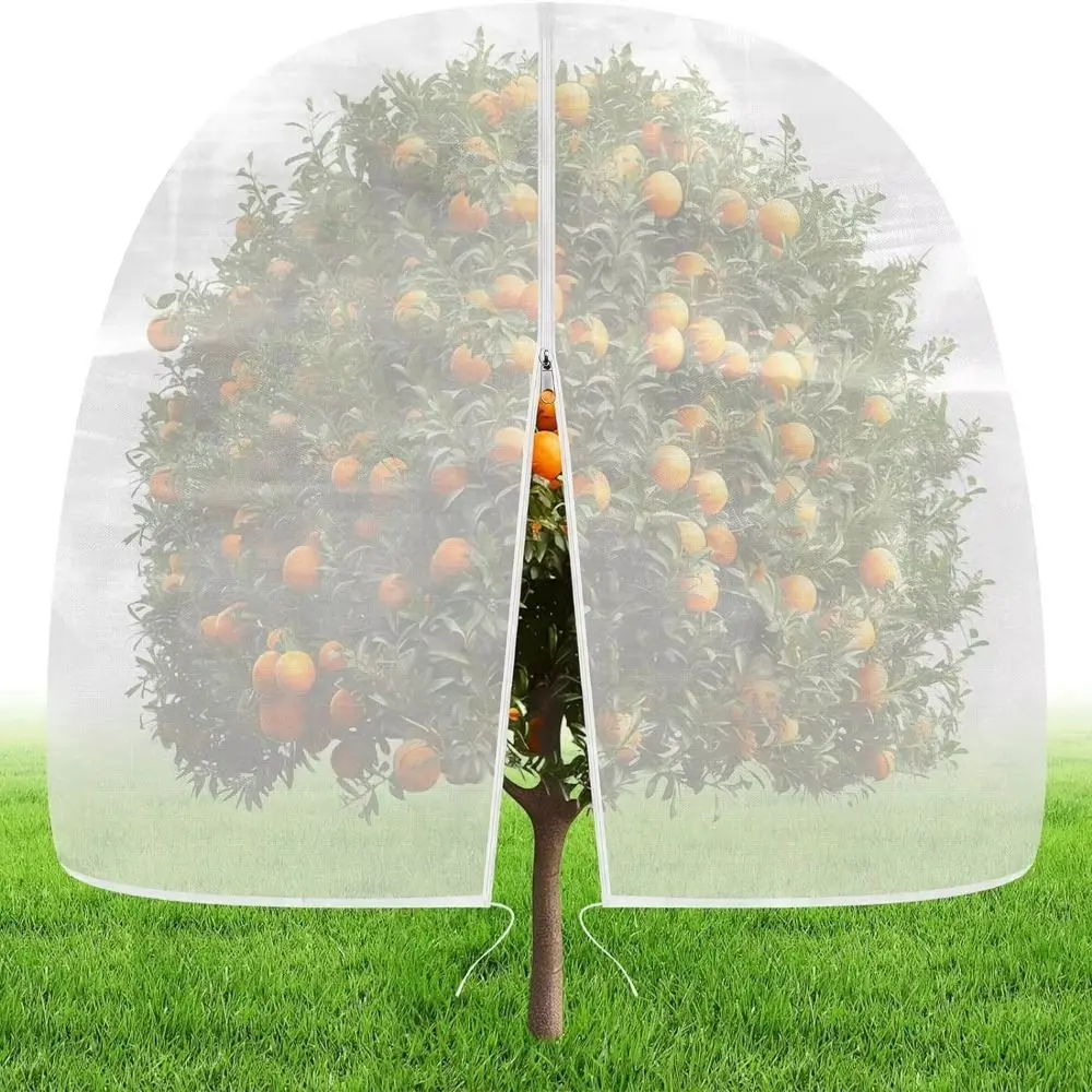 Drawstring Plant Cover Bags Mesh with Zipper Fruit Insect Netting Anti-Bird Thickened Plant Protection Bag