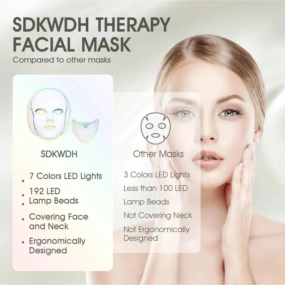 LED Mask Beauty Machine 7 Colors Light with Neck Skin Rejuvenation Whitening Anti Acne Face Lifting Firm Massager Skin Care SPA