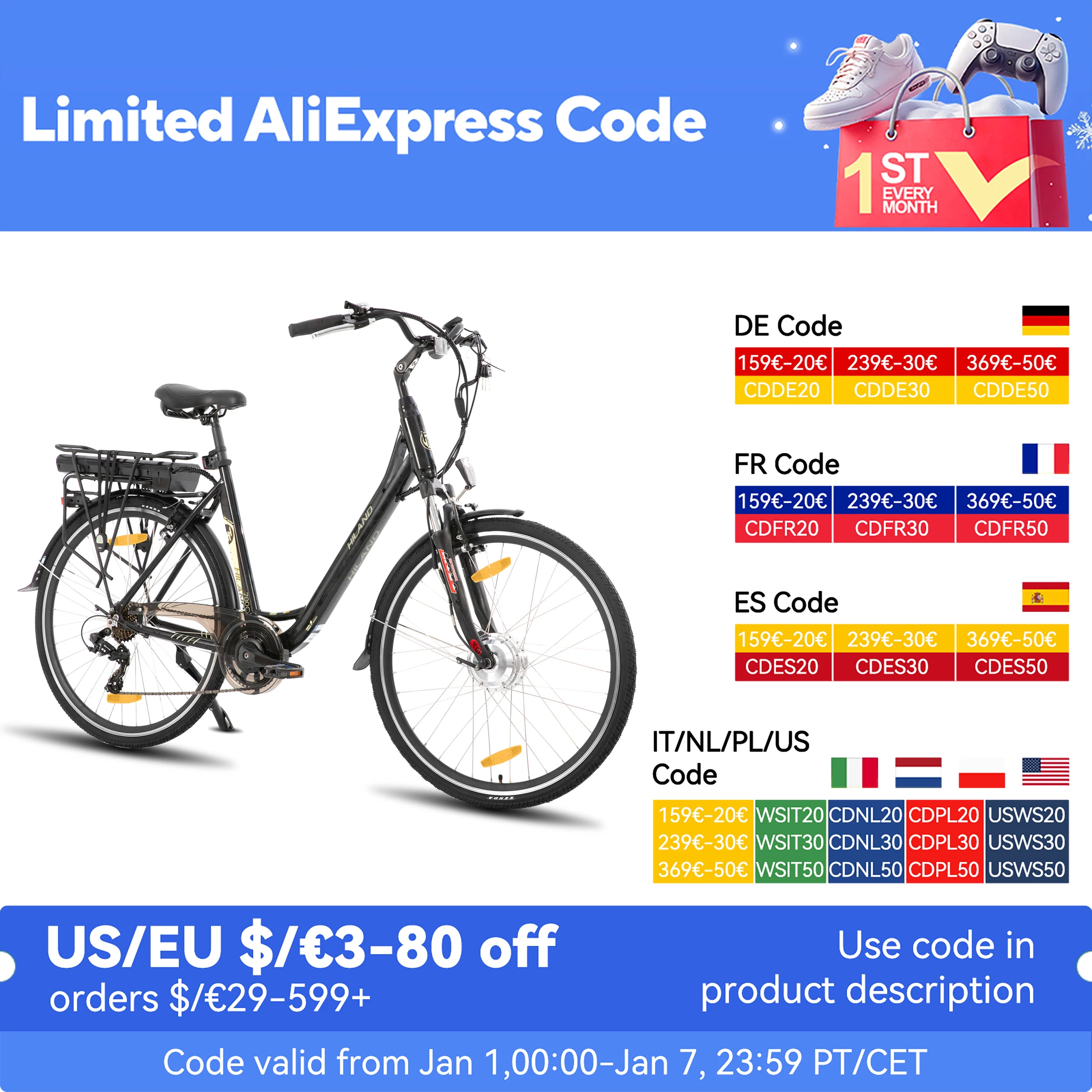 HILAND Adult electric road bike, detachable lithium battery, commuting electric bike，36V，7.8AH, 250W Motor,LCD Display, 20 MPH