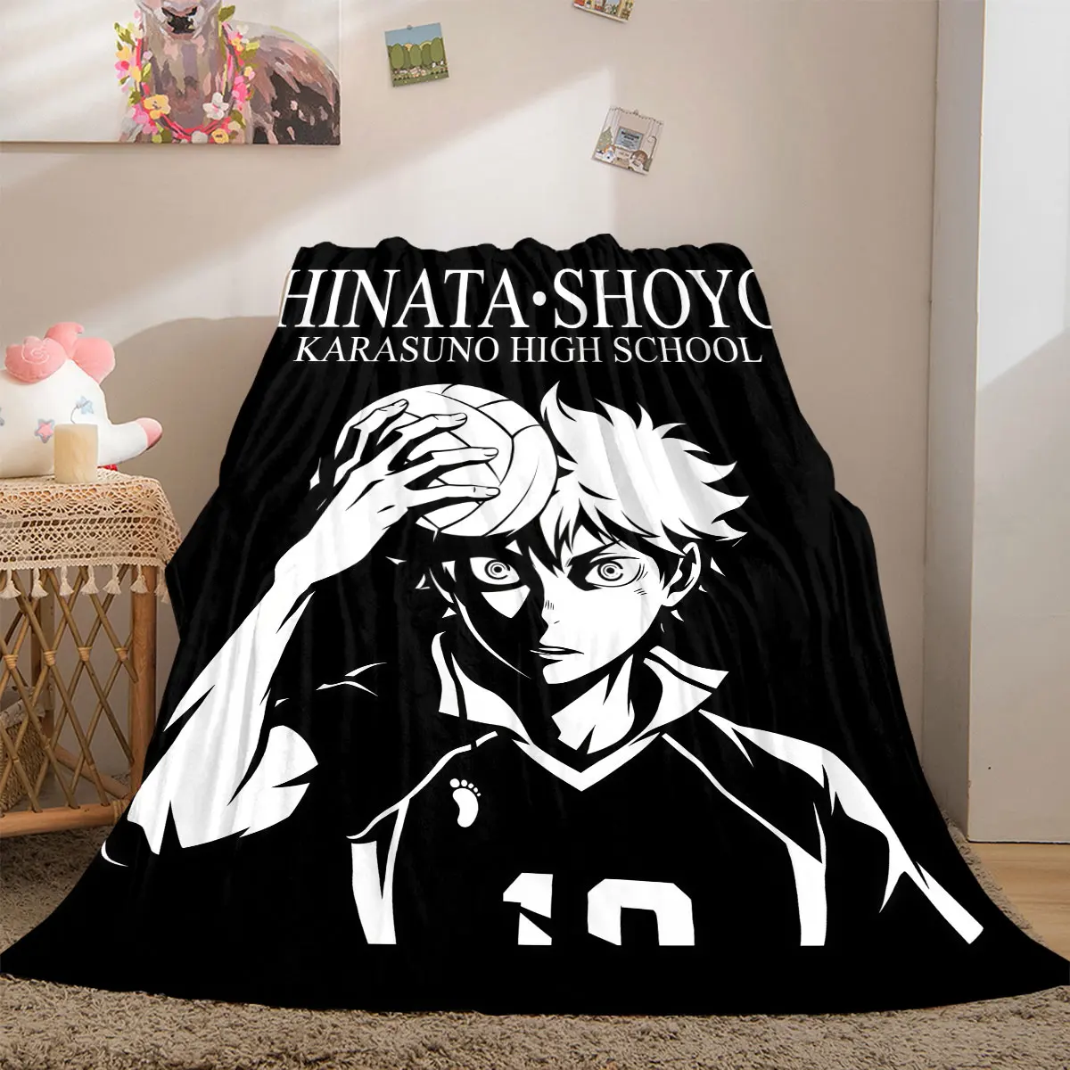 Haikyu Qualitäts-2D-Cartoon-Flanelldecke, bedrucktes Design für Couch, warme Bettwäsche, Reiseutensilien_LIAN