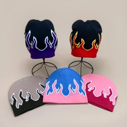 New Autumn and Winter Color Block Fashion Fire Unisex Hip Hop Flame Knitted Hats Warm American Style Versatile Street Beanies