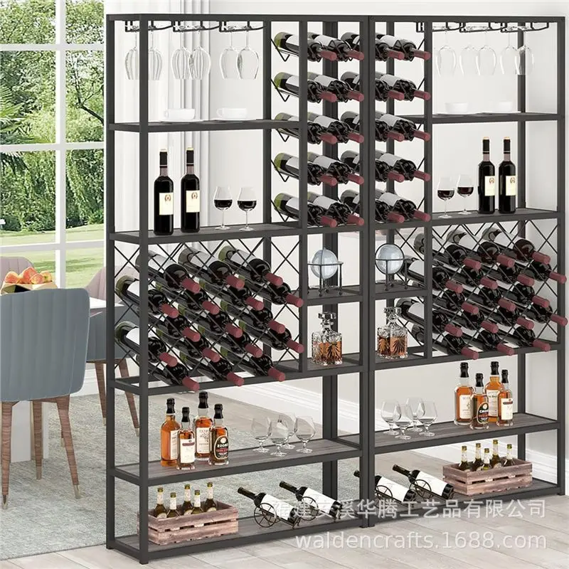 Retro wrought iron home floor-to-ceiling wine rack cabinet red storage display rack glass rack 4