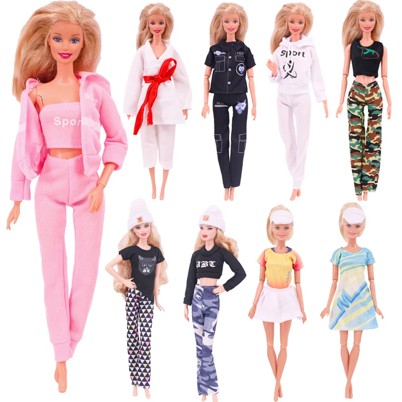 1 Pcs Fashion Outfit Dollhouse Casual Sports Wear Yoga Dress Gym Hooded Clothes Sun hat for Barbies Doll Accessories Kids Toys