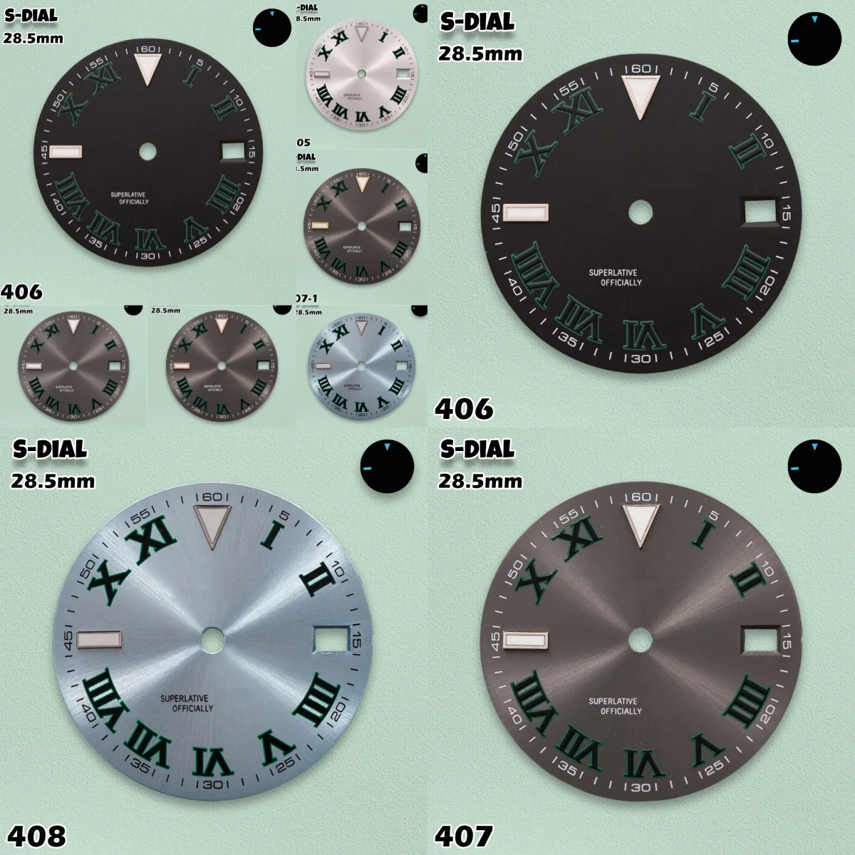 Relojes SKO con Logotipo S, Esfera con Números Romanos de 28.5mm, Movimientos NH35/NH36/4R, Luminosos en Verde para Hombre, Accesorios de Modificación y Reparación de Relojes