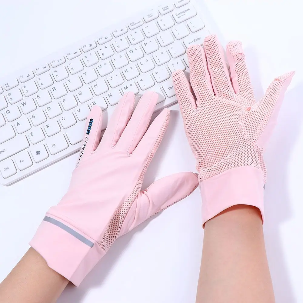 Elastic Women Summer Mesh Ice Silk Breathable Touch Screen Sunscreen  Gloves Mittens Driving Gloves