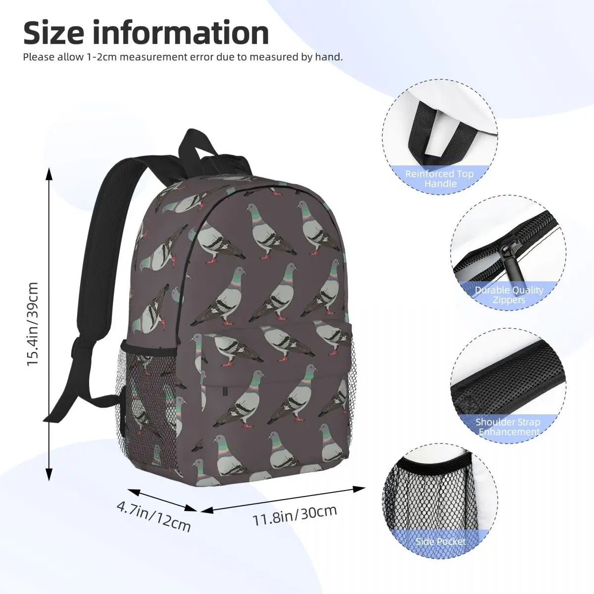 Pigeon Walk 2020 Grey Backpack Student Boys Girls BookBag Men Women School Bag Computer Shoulder Bags