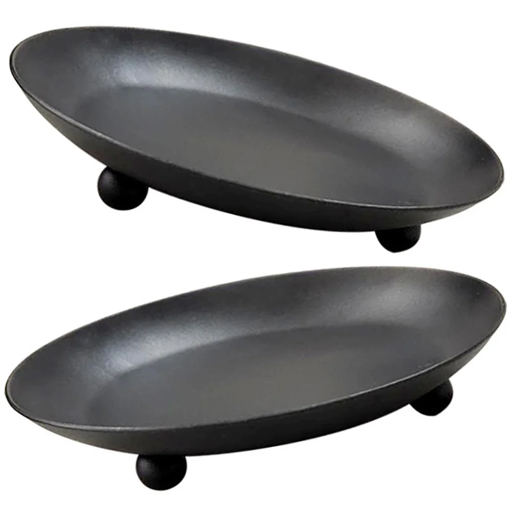 

2pcs Tray Decorative Iron Short Candlestick Holder Desktop Tabletop Use For Home Office Party Wedding Modern Style