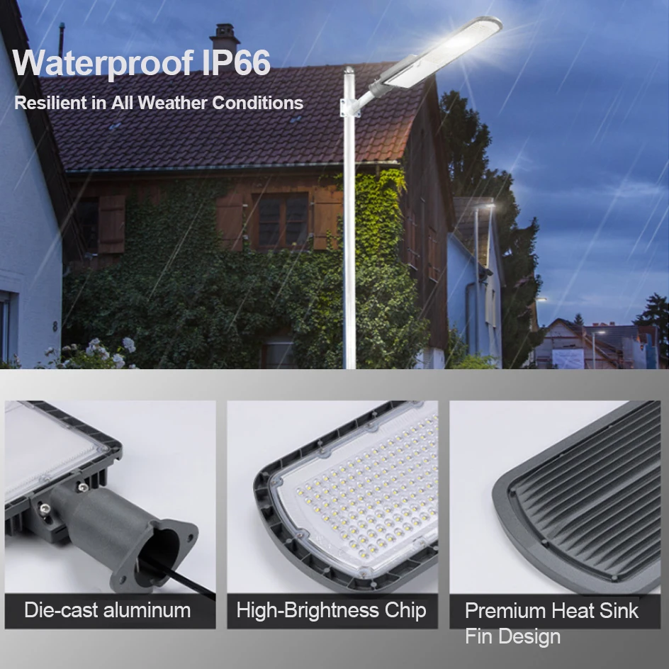 LED-Straßenlaterne mit hoher Helligkeit, AC85-AC265V, Straßenlaterne für den Außenbereich, 200 W, leistungsstarke Wandleuchte, 216 LEDs, IP66, wasserdichte Gartenleuchten – Detail 9