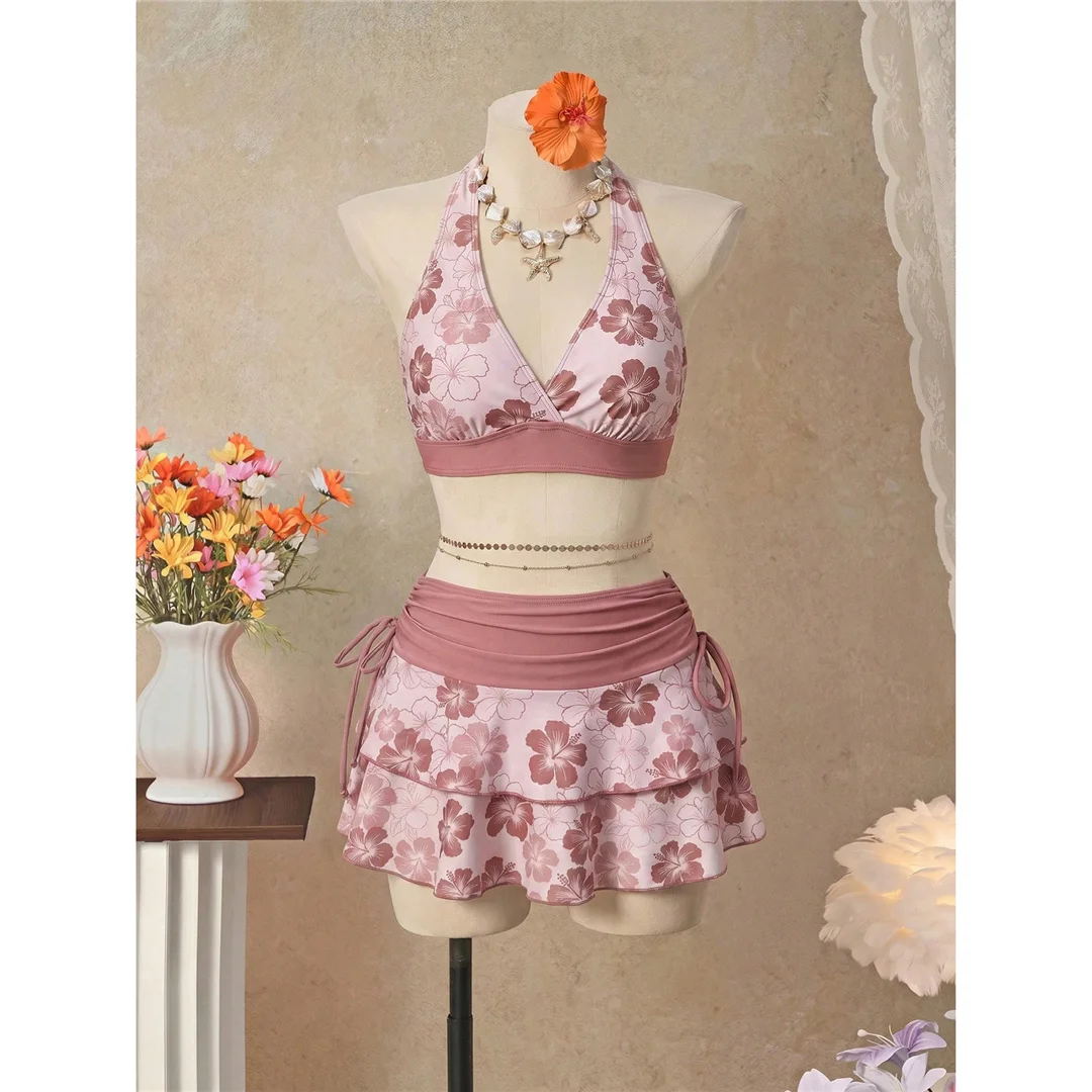 S - XL Mit Rock, Polka-Dot-Blumen-Bikini, Damen-Badebekleidung, dreiteiliges Bikini-Set, Badeanzug, Badebekleidung, Schwimmbekleidung V8518 – Detail 32