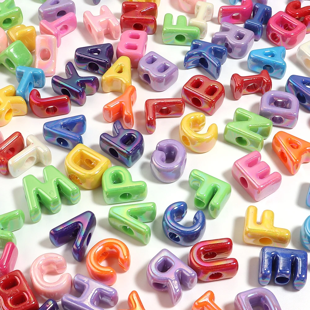 10-26pcs AB Iridescent Letters Acrylic Beads Alphabet Loose Spacer Beads for DIY Bracelet Keychain Jewelry Making Accessories view 4