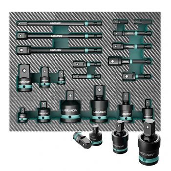 20-Piece Impact Socket Adapter & Reducer Set – 1/4″ 3/8″ 1/2″ Drive Reducers, Universal Joints & Extension Adapters 1