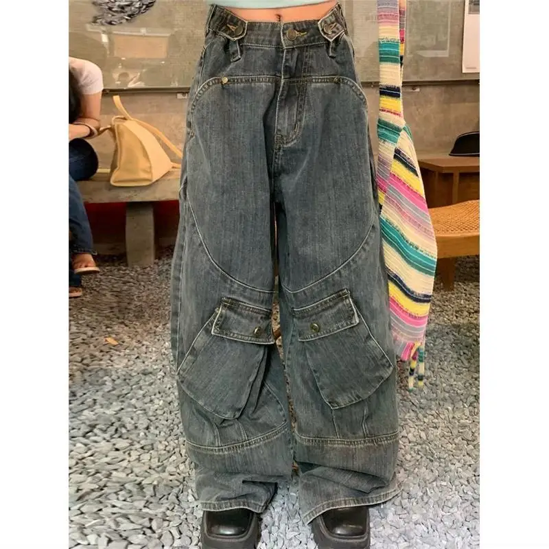 Deeptown Y2k Vintage Cargo Jeans Women Oversized Grunge Denim Pants Harajuku Pockets Baggy Punk Gyaru Trousers Korean Streetwear