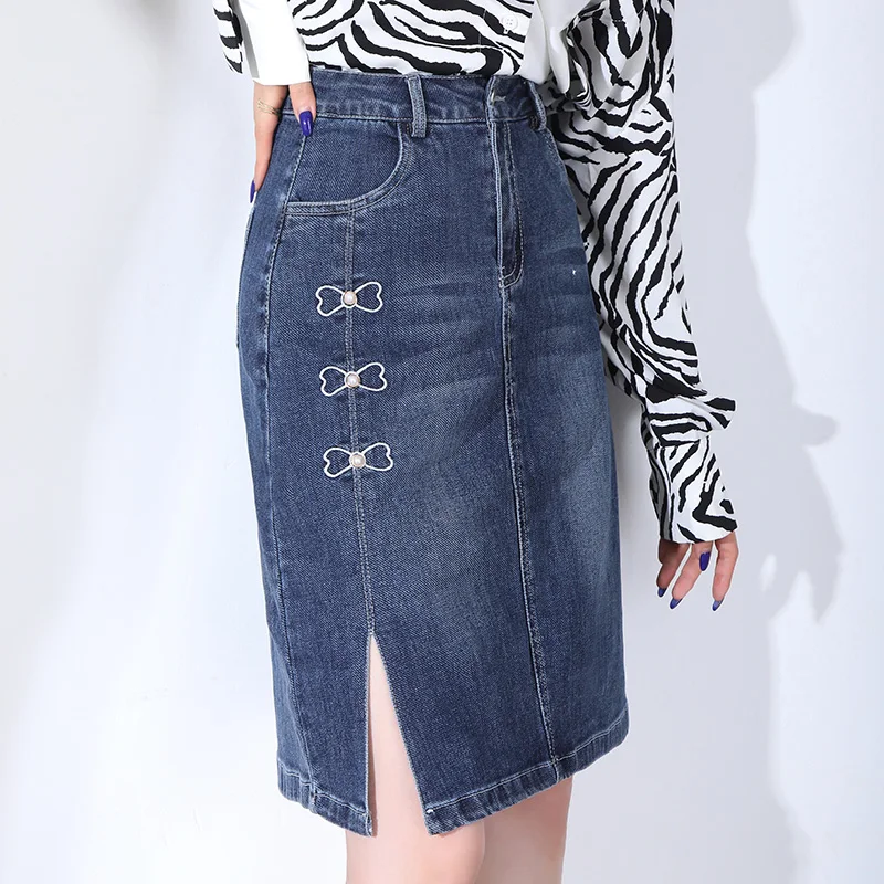 ZUZK Lady Fashion Denim Skirts Spring Summer High Waist Slim Straight Jeans Skirt  All-Match Korea Fashion Denim Skirts Woman