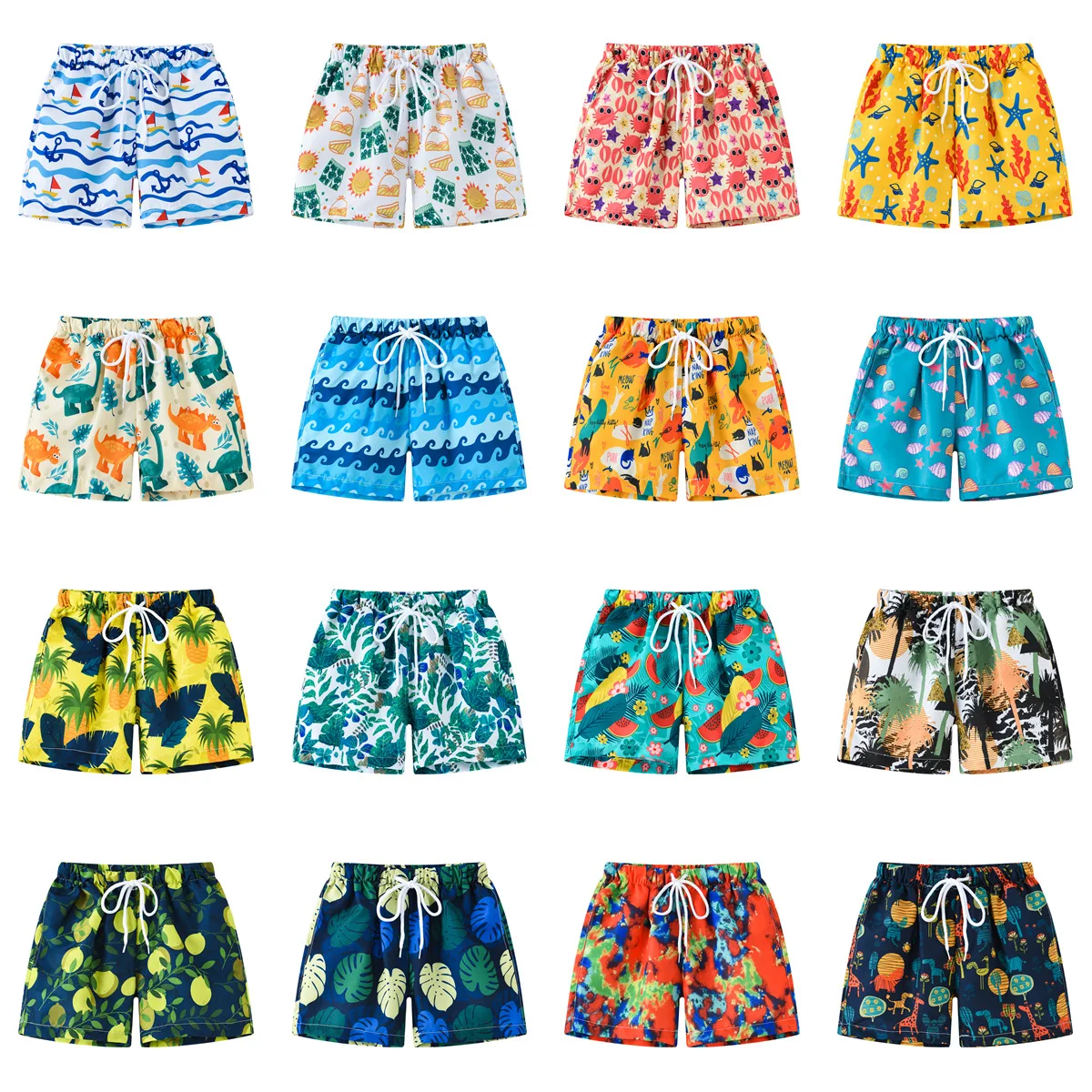 Kids Boy Swim Shorts Pull-on Summer Graphic Shorts Little Boys Beach Short Pants Drawstring Knee Length Bathing Shorts