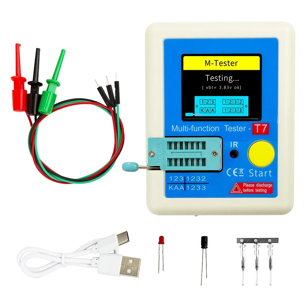 LCR-T7 Transistor Tester Multi-Function Component Meter Test BJT Diode Zener MOSFET JFET IGBT Thyristor Triac Capacitor Resistor