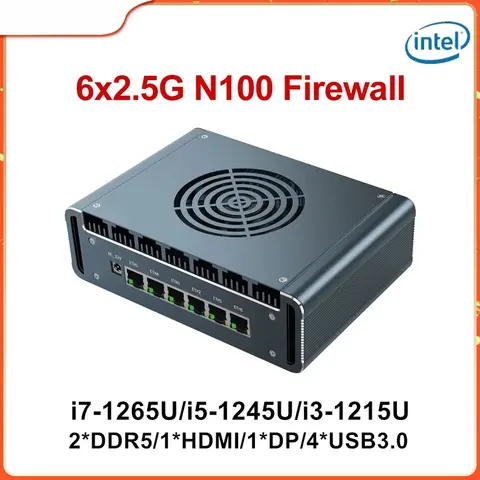 12th/13th Mini PC, i7-1265U/i5-1345U/i3-1215U/N150, Firewall Router Industrial Mini Server, 6x2.5G Intel i226-V, Proxmox/pfSense