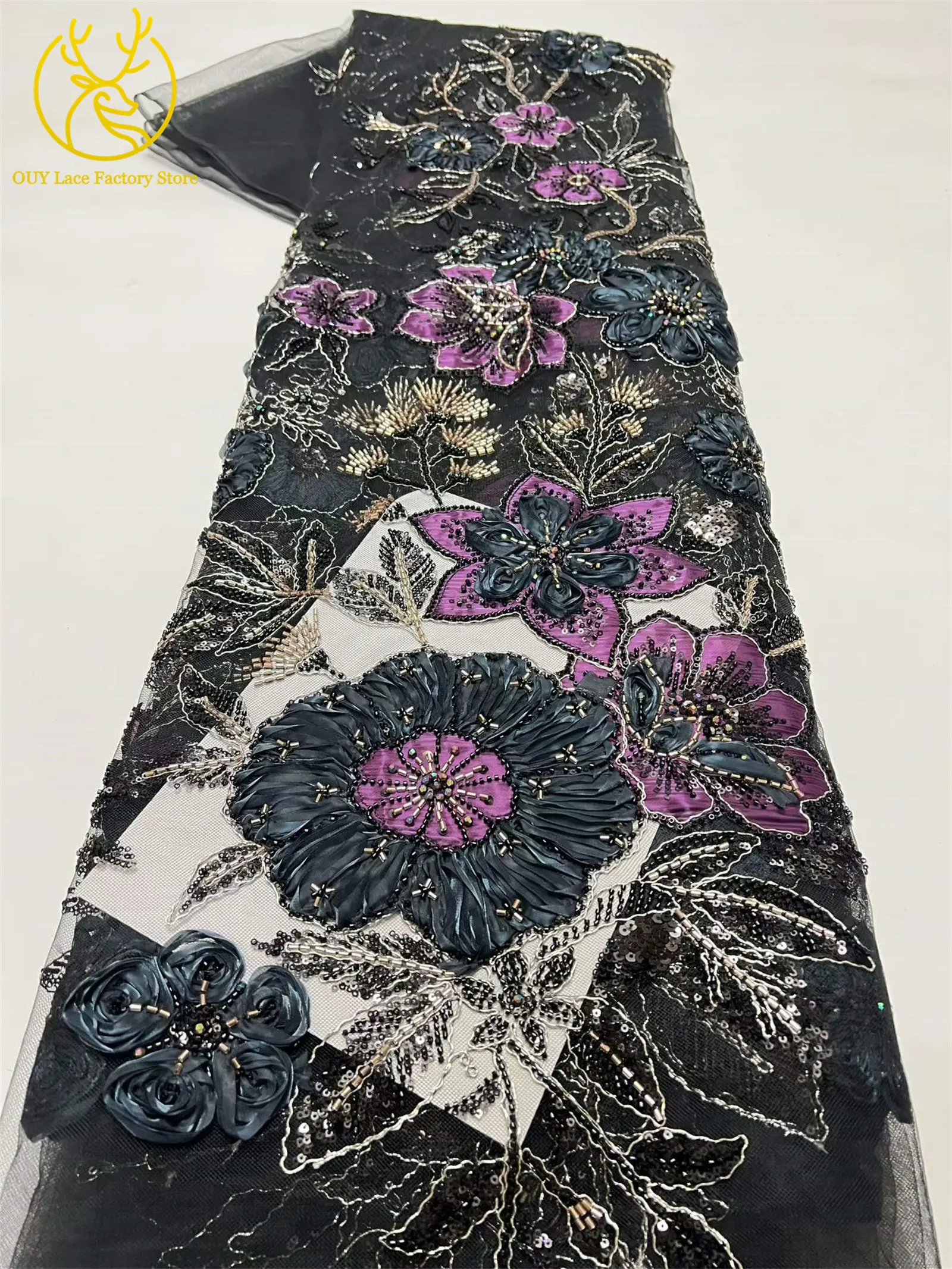 Modische 3D-Blumenstickerei Pailletten Tüll-Mesh-Spitze 2026 Nigerianische Perlen-Mesh-Spitze für Braut-Hochzeitskleider und Partykleider zum Nähen – Detail 12