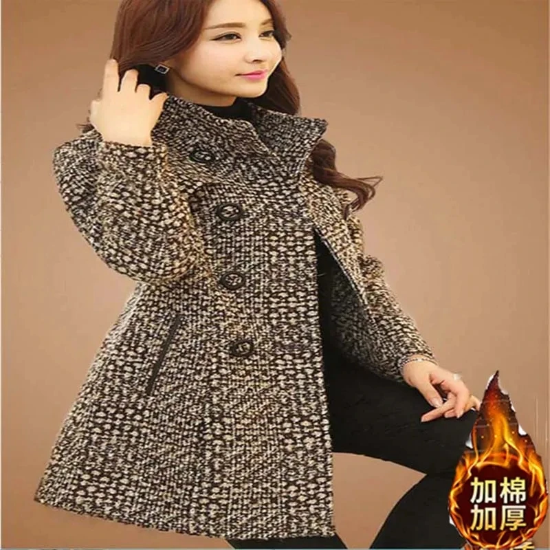 2024 Autumn/Winter New Stand collar Woolen Jacket Women\'s Fashion Slim Long sleeved Coat Double breasted Female Casual Overcoat