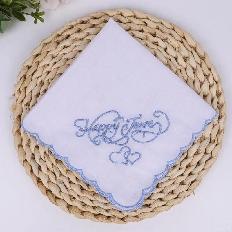 Fazzoletto in cotone Lacrime felici con ricamo bianco Fazzoletto quadrato decorativo per matrimonio elegante per invitati