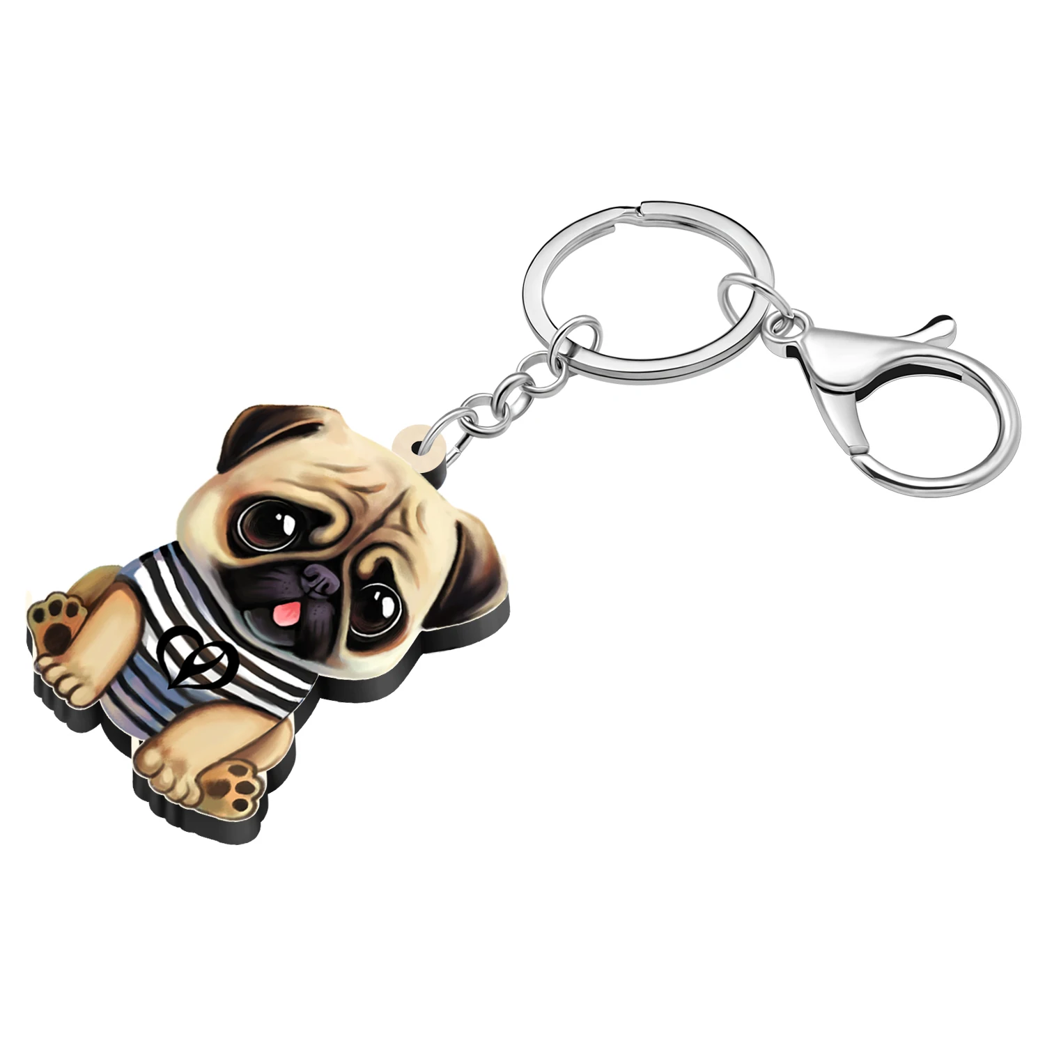 BONSNY Acrylic Cute Big Eyes Pug Dog Puppy Keychains Key Chain Doggy Pets Key Ring For Women Kid Purse Bag Gifts Accessories