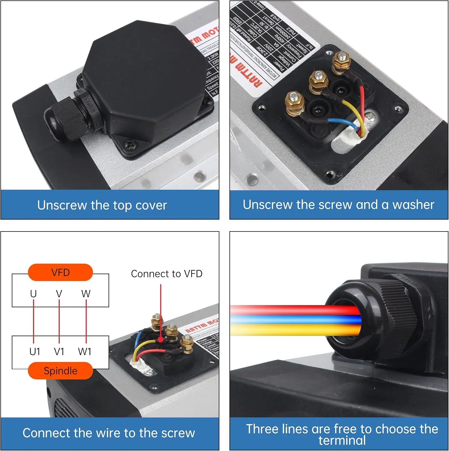 النقش باستخدام الحاسب الآلي 2.2kw ER20 نوع مربع محرك المغزل المبرد بالهواء 4 محامل كروية دقة 0.01 مللي متر و 2.2KW العاكس VFD 1000 هرتز 220 فولت #1