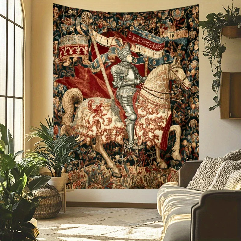 VIKAMA Medieval Knight Vintage Tapestry Room, Courtyard, Studio Indoor/Outdoor Decorative Tapestry Easy-to-Hang Wall Tapestry