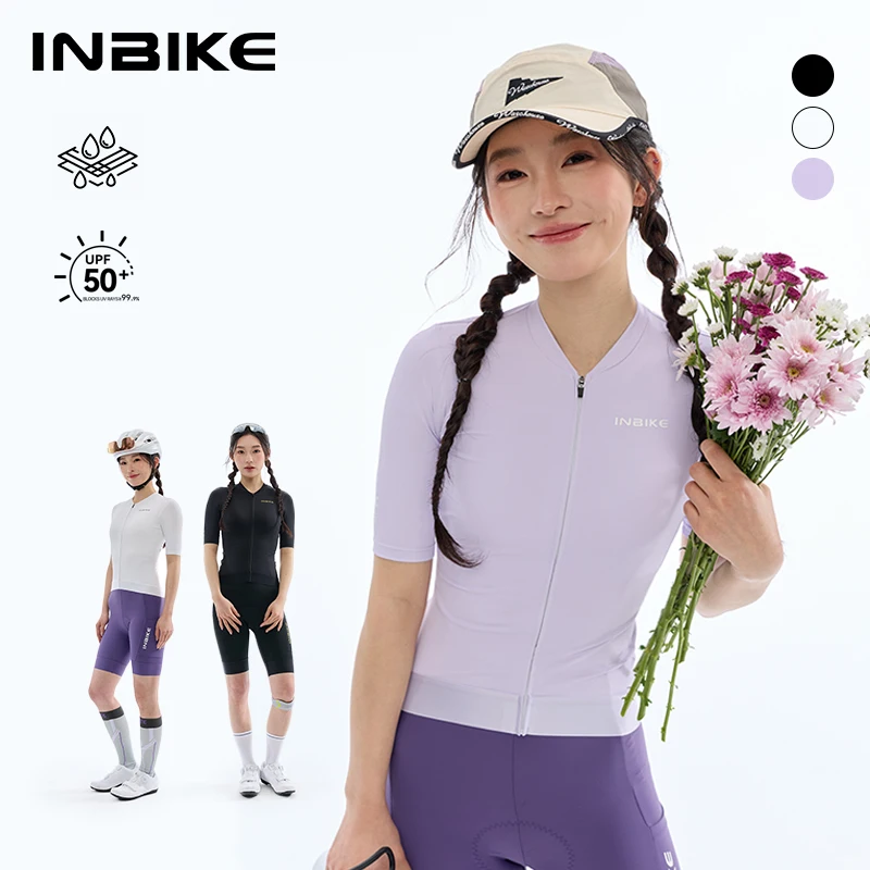 inbike-サイクリングジャージ女性用半袖通気性バイクシャツ-3-つのリアポケット付き夏用ロードバイクサイクリングウェア女性用