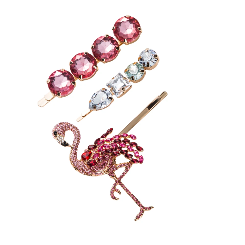 

3 Pcs Flamingo Clip Set Hair Barrette Bobby Pins for Women Rhinestone Accessories Clips Barrettes Diamond
