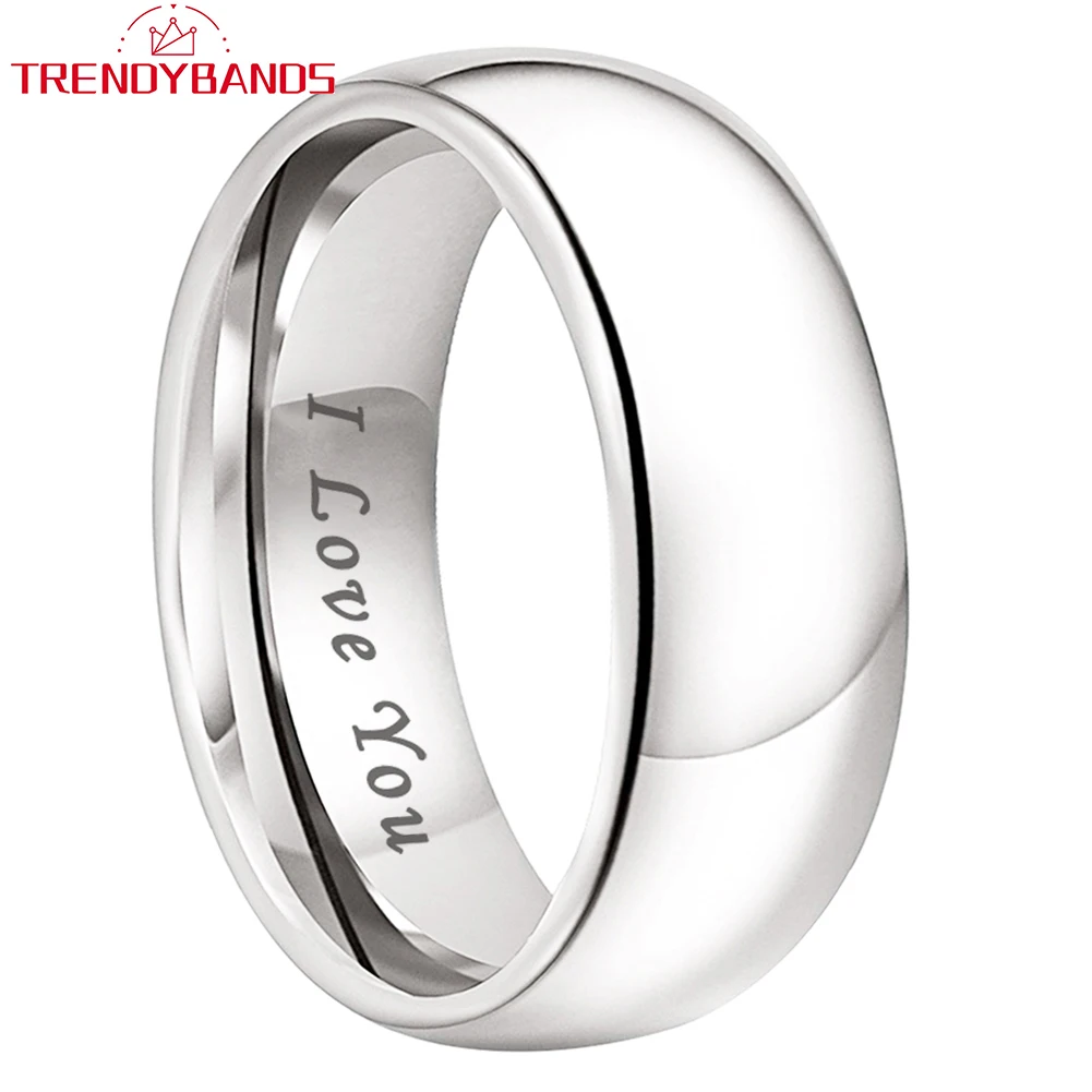 White Tungsten Finger Ring Wedding Band For Men Women I Love You Engraved Jewelry Domed Polished Shiny Comfort Fit