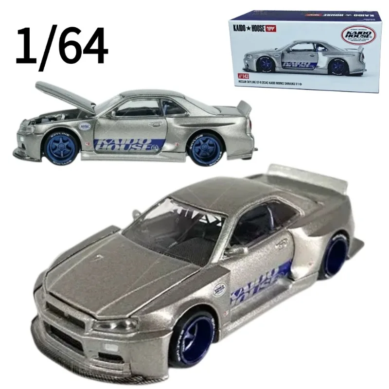 Kaido House MINIGT Diecast 1:64 Scale KH143 Nissan GT‑R R34 Alloy Nissan Play Vehicles Collectible Model Cars Toys for Boys Gift
