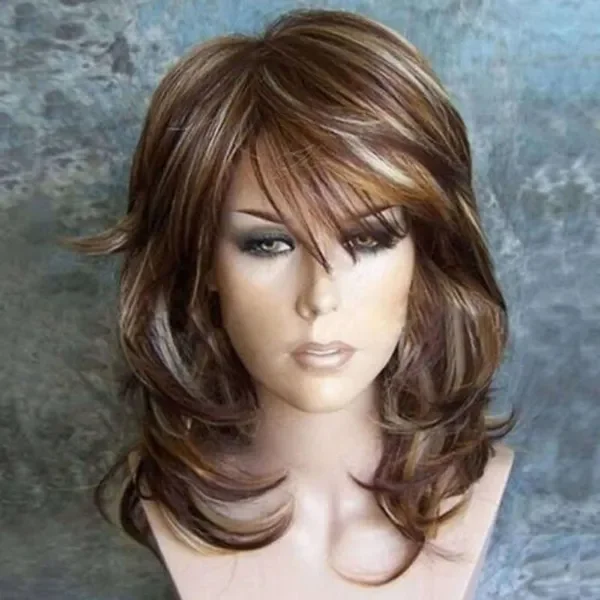 HOT Women Long Mixed Color Brown Curly Wavy Cosplay Party Synthetic Hair Wigs