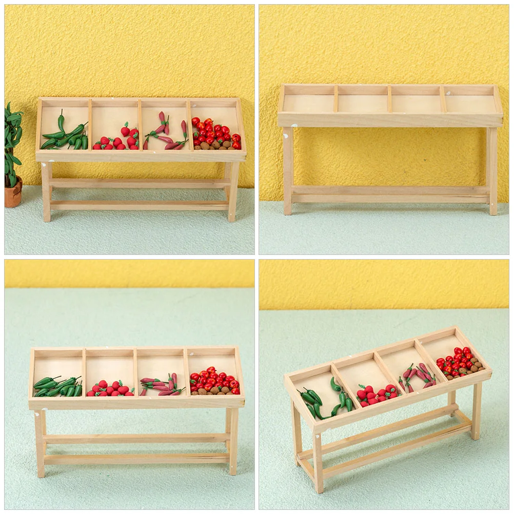 Pocket Mini Fruit and Vegetable Rack Miniature Display Stand Wooden Dollhouse Statue