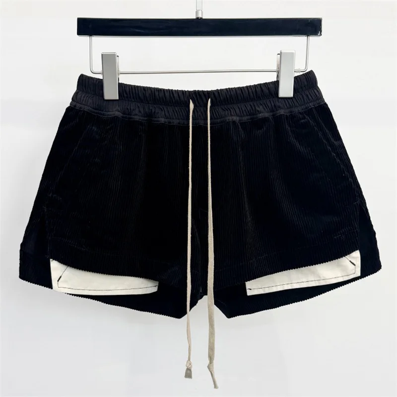 women's shorts New elastic waist slim fit mini pants for autumn 2026 corduroy patchwork ultra short pants cotton casual shorts