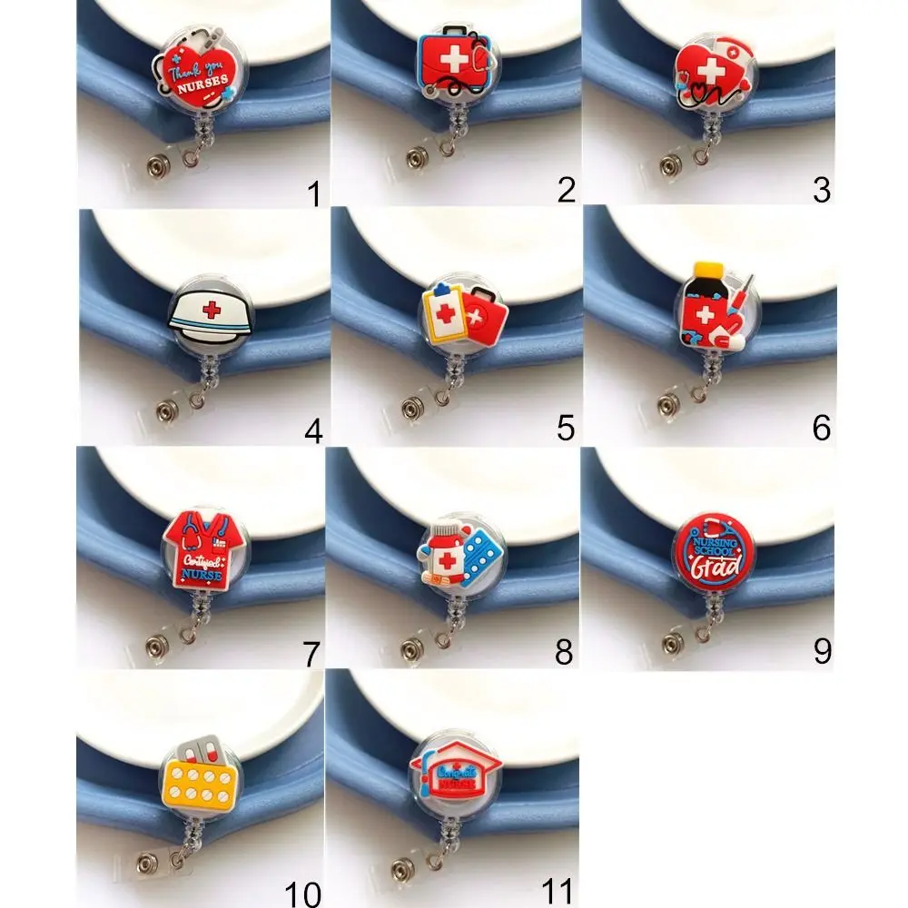 ID Card Holder Nurse Badge Reel Chest Card Name Tag Retractable Badge Holder Work Card PVC Easy Pull Buckle